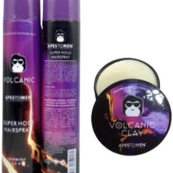 Combo gôm(keo) xịt tóc Volcanic + sáp vuốt tóc Volcanic Clay tạo kiểu giữ nếp chính hãng